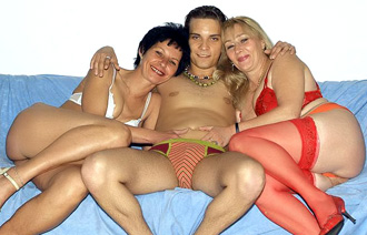 Lovely Older Gals Eve and Eva Sharing a Cock